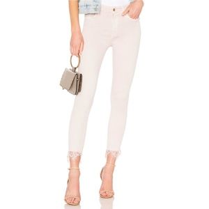 MOTHER High Waisted Looker Dagger Ankle Fray in Blush